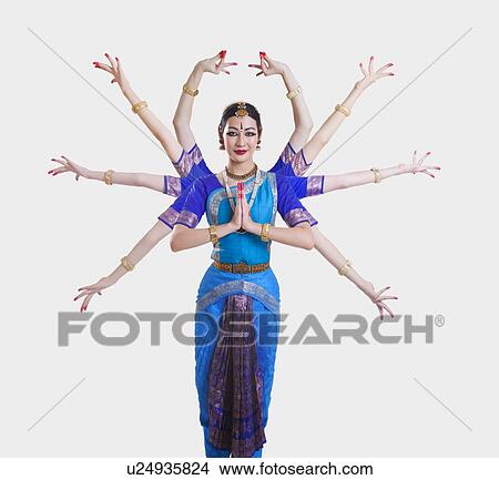 Portrait of Bharatanatyam dancer with multiple mudras over white background View Large Photo Image Picture - Portrait of Bharatanatyam dancer with multiple mudras over white background. Fotosearch