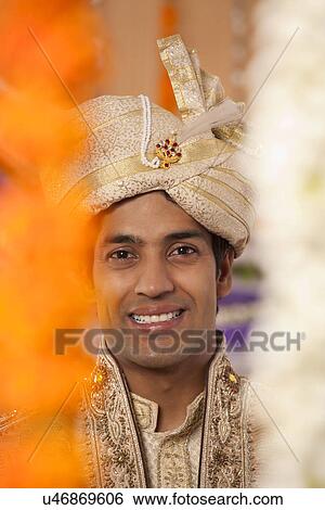Portrait of Indian groom smiling View Large Photo Image Stock Photograph - Portrait of Indian groom smiling . Fotosearch
