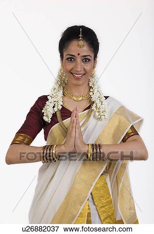 South Indian woman greeting View Large Photo Image Stock Photo - South Indian woman greeting . Fotosearch
