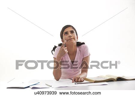 Teenage girl thinking View Large Photo Image Stock Photo - Teenage girl thinking . Fotosearch