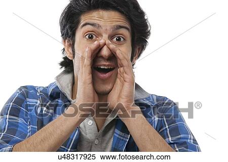 Stock Photography - Young boy cheering . Fotosearch