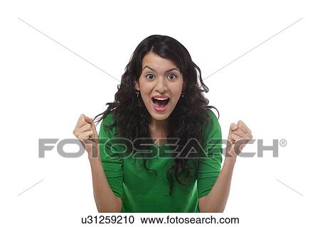 Stock Image - Young girl getting excited . Fotosearch
