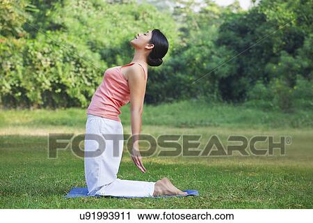 Young woman doing yoga in park View Large Photo Image Stock Image - Young woman doing yoga in park . Fotosearch