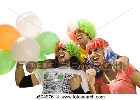 Youngsters with wigs cheering View Large Photo Image Stock Image - Youngsters with wigs cheering . Fotosearch