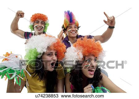Youngsters with wigs cheering View Large Photo Image Stock Image - Youngsters with wigs cheering . Fotosearch