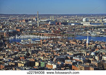 Aerial view of North End and Charlestown areas of Boston View Large Photo Image Stock Photo - Aerial view of North End and Charlestown areas of Boston. Fotosearch