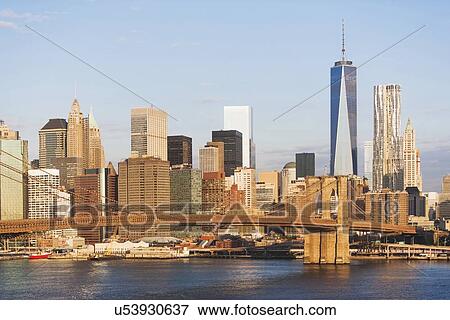 Brooklyn Bridge and Freedom Tower View Large Photo Image Stock Photo - Brooklyn Bridge and Freedom Tower. Fotosearch