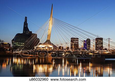 Canadian Museum for Human Rights and Esplanade Riel bridge at dusk View Large Photo Image Stock Image - Canadian Museum for Human Rights and Esplanade Riel bridge at dusk. Fotosearch
