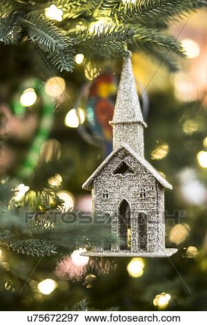 Close up of Christmas ornament hanging on Christmas tree View Large Photo Image Stock Photo - Close up of Christmas ornament hanging on Christmas tree. Fotosearch