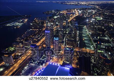 Elevated view of city at night View Large Photo Image Stock Image - Elevated view of city at night. Fotosearch
