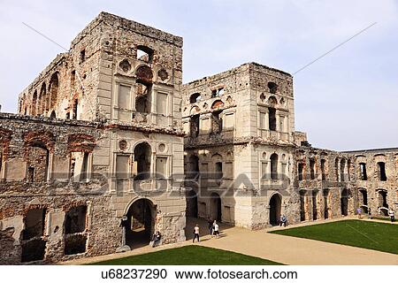 Stock Image - Elevated view of old palace and courtyard. Fotosearch