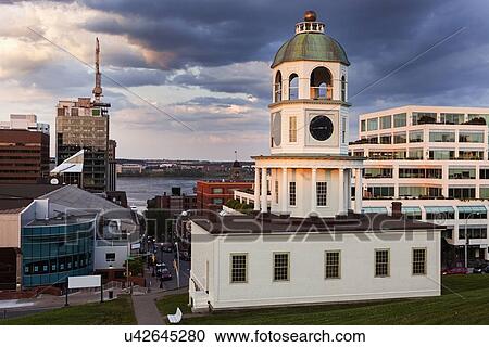 Stock Image - Halifax Town Clock in evening sunlight. Fotosearch