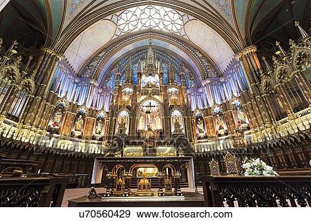Stock Photo - Interior view of Notre-Dame Basilica, close-up on altar. Fotosearch