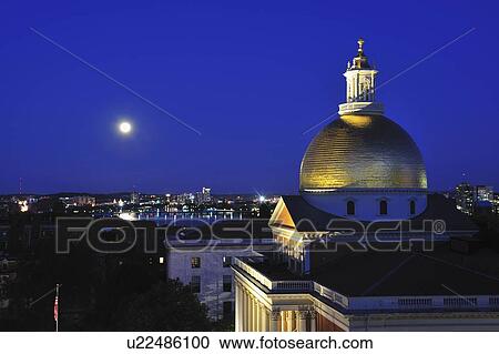 Massachusetts State House Dome and city skyline at dusk View Large Photo Image Stock Image - Massachusetts State House Dome and city skyline at dusk. Fotosearch