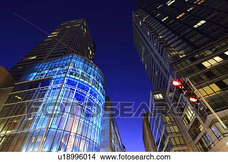 Office buildings at night View Large Photo Image Picture - Office buildings at night. Fotosearch