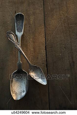 Old spoon and teaspoon on wood View Large Photo Image Picture - Old spoon and teaspoon on wood. Fotosearch