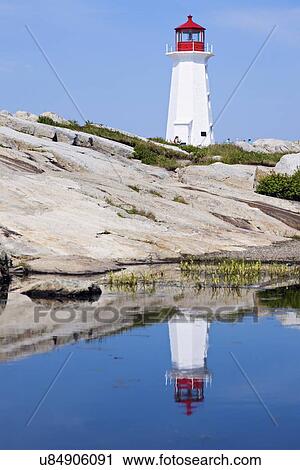 Peggy's Point Lighthouse reflecting in water View Large Photo Image Stock Image - Peggy's Point Lighthouse reflecting in water. Fotosearch