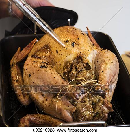 Stock Photo - Person basting thanksgiving turkey. Fotosearch