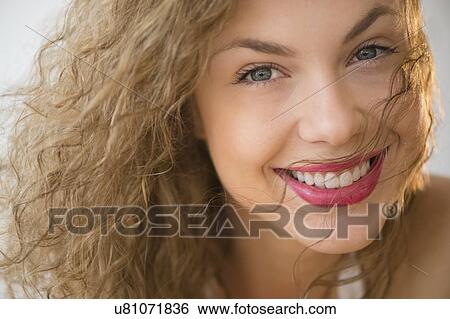 Portrait of cheerful blond woman View Large Photo Image Stock Photograph - Portrait of cheerful blond woman. Fotosearch