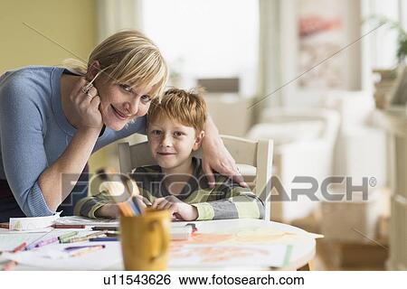 Portrait of mother and son (6-7) View Large Photo Image Stock Photograph - Portrait of mother and son (6-7). Fotosearch