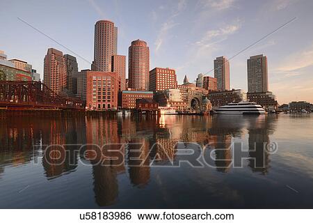 Stock Photograph - Waterfront from Fan pier at dawn. Fotosearch
