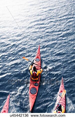 Aerial view of kayakers in water View Large Photo Image Stock Photograph - Aerial view of kayakers in water. Fotosearch