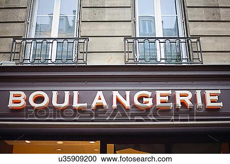 Stock Image - Boulangerie sign on French street. Fotosearch
