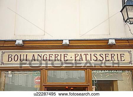 Boulangerie sign on French street View Large Photo Image Stock Photography - Boulangerie sign on French street. Fotosearch