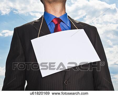 Businessman wearing blank card View Large Photo Image Stock Photo - Businessman wearing blank card. Fotosearch