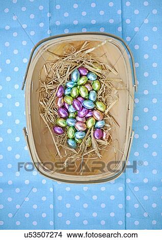 Chocolate eggs in basket View Large Photo Image Picture - Chocolate eggs in basket. Fotosearch