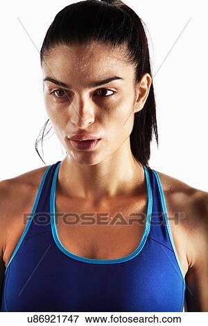 Stock Photo - Close up of athlete sweating. Fotosearch