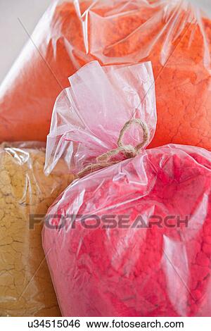 Close up of bags of pigment View Large Photo Image Stock Photograph - Close up of bags of pigment. Fotosearch