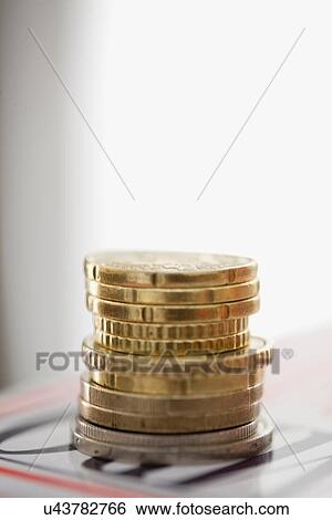 Close up of stack of Euro coins View Large Photo Image Stock Photograph - Close up of stack of Euro coins. Fotosearch