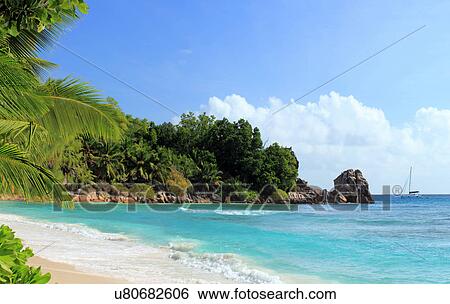 Stock Photograph - Coast of La Digue, Seychelles. Fotosearch