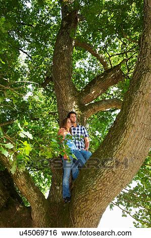 Stock Photograph - Couple standing in tree together. Fotosearch