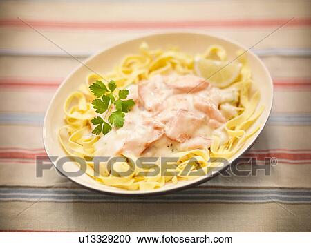 Dish of fresh tagliatelle with Scottish smoked salmon View Large Photo Image Stock Image - Dish of fresh tagliatelle with Scottish smoked salmon. Fotosearch