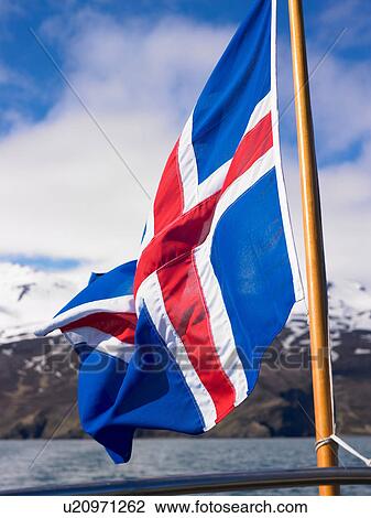 Stock Image - Icelandic flag on boat. Fotosearch
