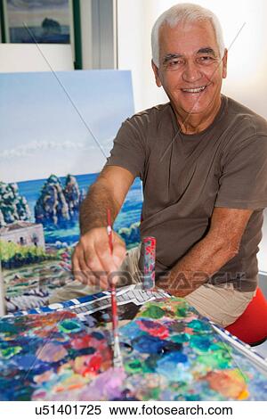 Older artist painting in studio View Large Photo Image Stock Photography - Older artist painting in studio. Fotosearch