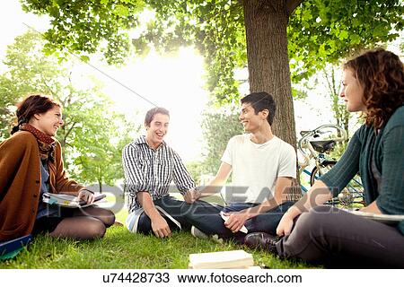 Students studying in grass at park View Large Photo Image Stock Image - Students studying in grass at park. Fotosearch