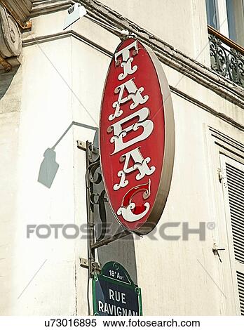 Tabac sign on French street View Large Photo Image Stock Photography - Tabac sign on French street. Fotosearch