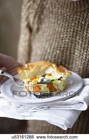 Stock Photo - Butternut squash filo pastry tart. Fotosearch