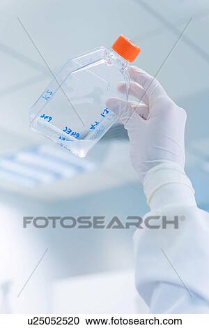 "Cancer research laboratory, hand of scientist holding up plastic bottle with cells in solution" View Large Photo Image Stock Image - "Cancer research laboratory, hand of scientist holding up plastic bottle with cells in solution". Fotosearch