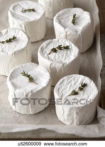 Goats cheese rounds with thyme on top View Large Photo Image Stock Photo - Goats cheese rounds with thyme on top. Fotosearch