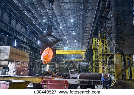 Stock Photo - Red hot steel in steelworks. Fotosearch