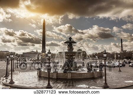 Stock Image - "View of fountains at Place de la Concorde, Paris, France". Fotosearch