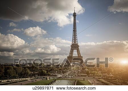 "View of park and Eiffel Tower, Paris, France" View Large Photo Image Stock Image - "View of park and Eiffel Tower, Paris, France". Fotosearch