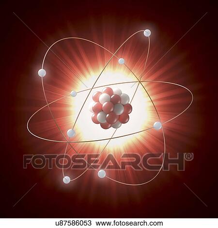Drawing - "Atomic model, illustration". Fotosearch