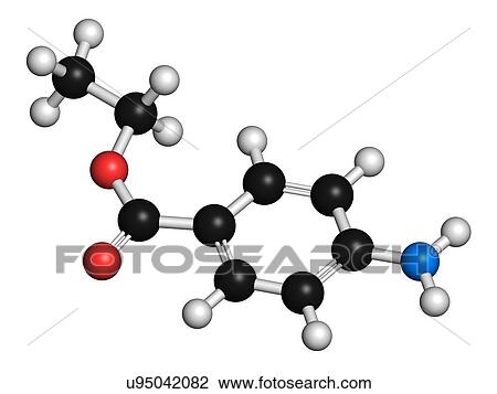 Benzocaine local anesthetic drug molecule View Large Illustration Drawing - Benzocaine local anesthetic drug molecule. Fotosearch