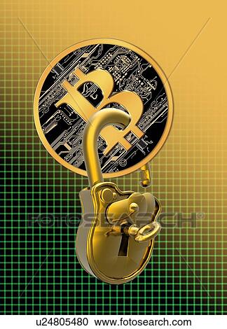Clipart - "Bitcoin and padlock, illustration". Fotosearch