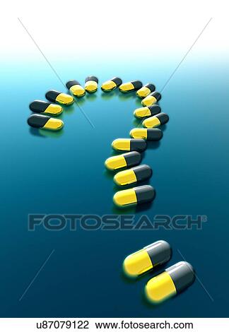 Drawing - "Capsules in question mark, illustration". Fotosearch